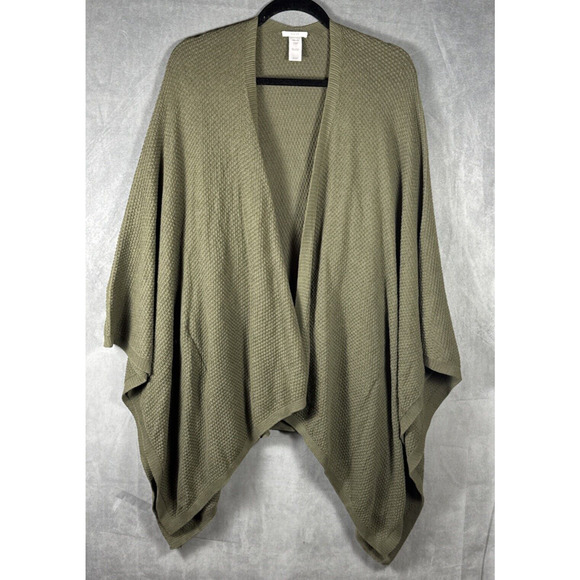 Pure Jill J. Jill One Size Cotton Blend Olive Green Knit Open Front‎ Cape Poncho - Picture 1 of 3